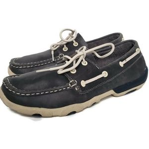 Twisted X Gray Genuine Leather Driving Boat Shoe Moccassin Loafers Mens Size 7.5